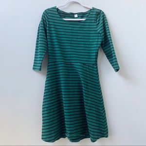 Old Navy A-line Green Striped Dress Mini 3/4 Sleeve